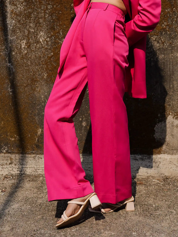 3 Piece Hot Pink Semi Formal Blazer with Crop Top and Trousers