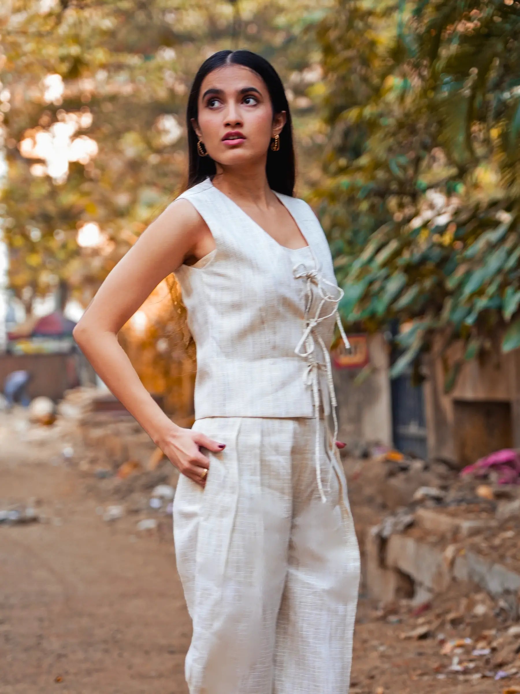 Cream Statement Casual Waist Coat & Straight Trouser Coord Set image 4