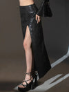 Black Sequin High Slit Skirt image 0