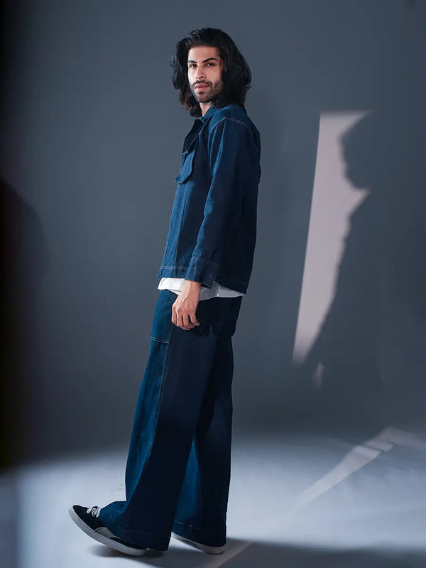 Loose Fit Denim Pants - Dark Blue