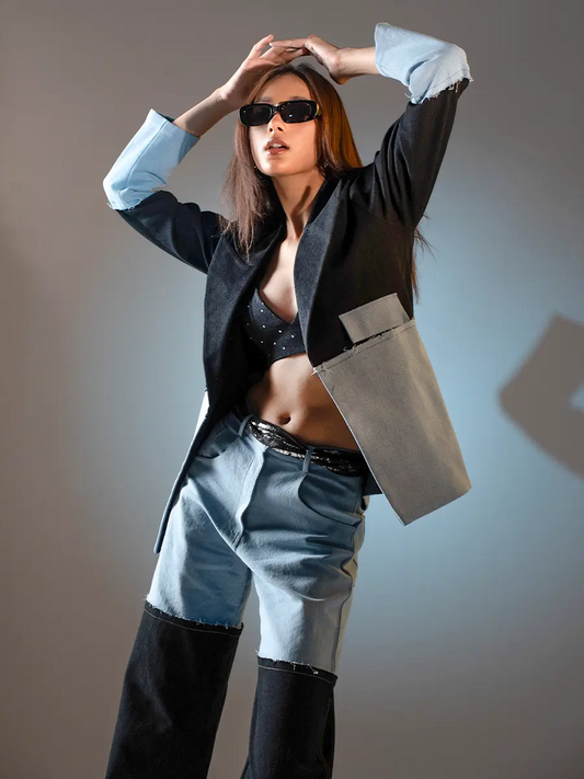 Denim Blazer with Color Blocking image 0
