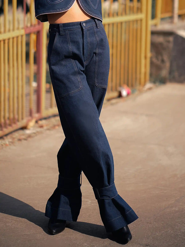 Denim Adjustable Wide Leg Trousers