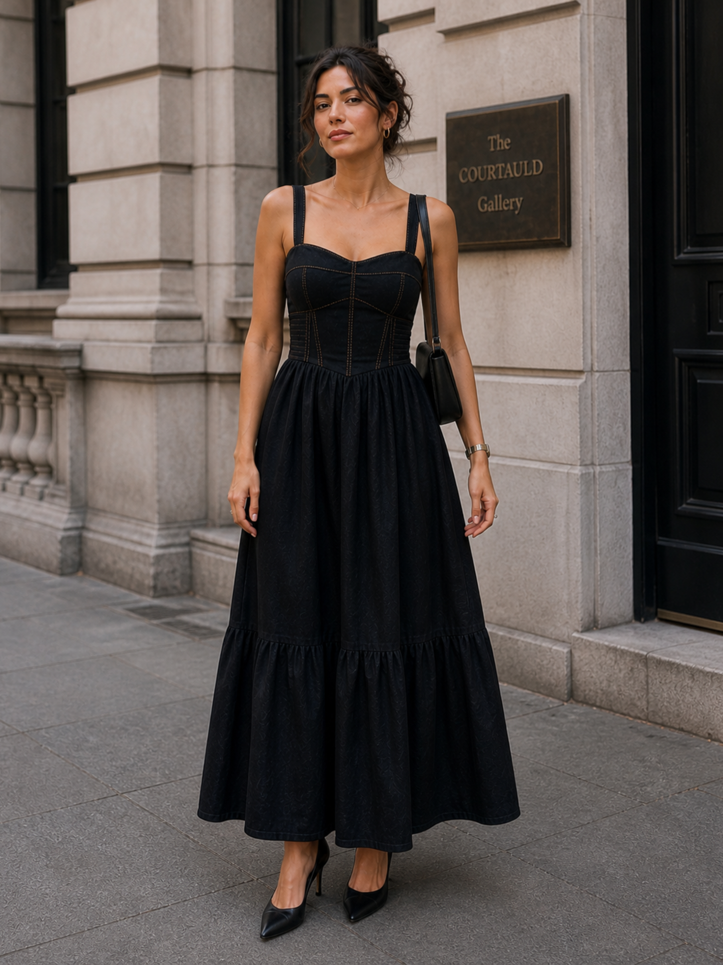 Midnight Muse Corset Midi Dress With Neck Band