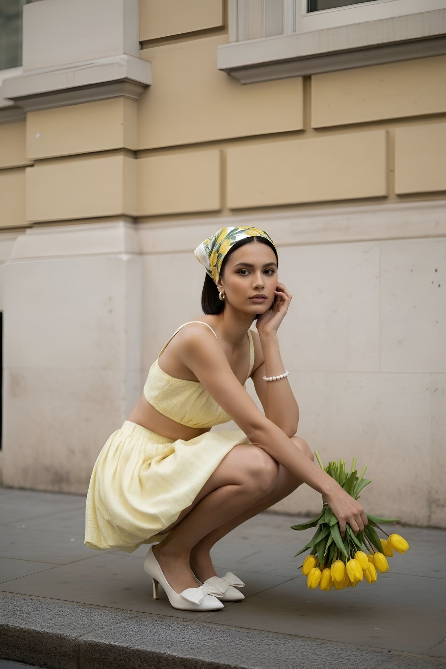 Butter Yellow Crop Top & Bubble Skirt Set