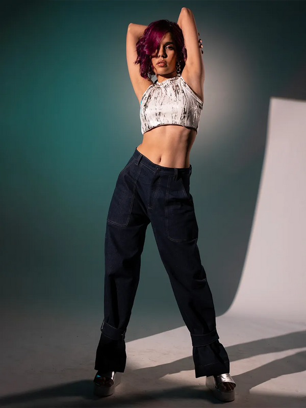 White Ribbed Silver Tank Top