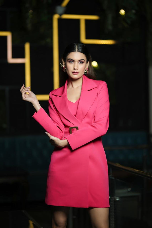 Hot Pink Statement Mini Blazer Dress
