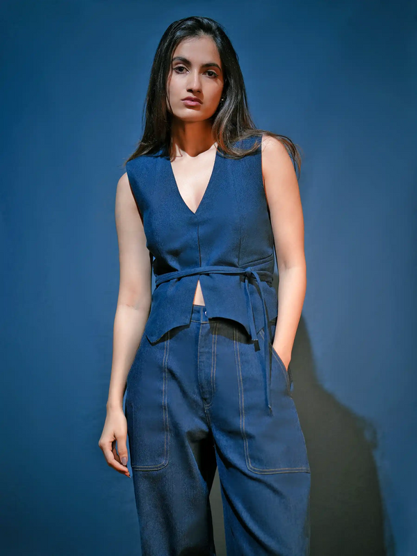 Denim Waist Coat with Belts
