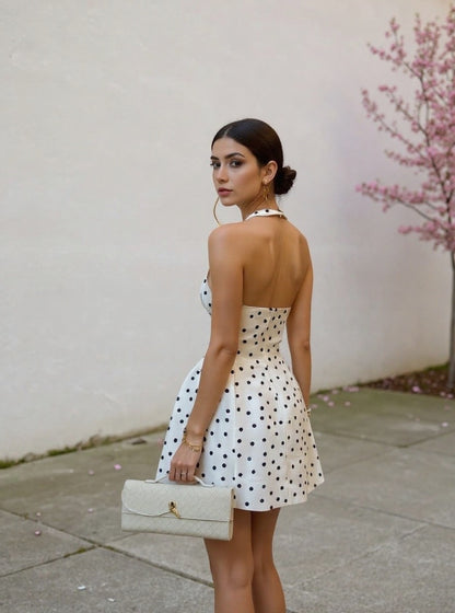 Polka Halterneck Corset Flared Dress
