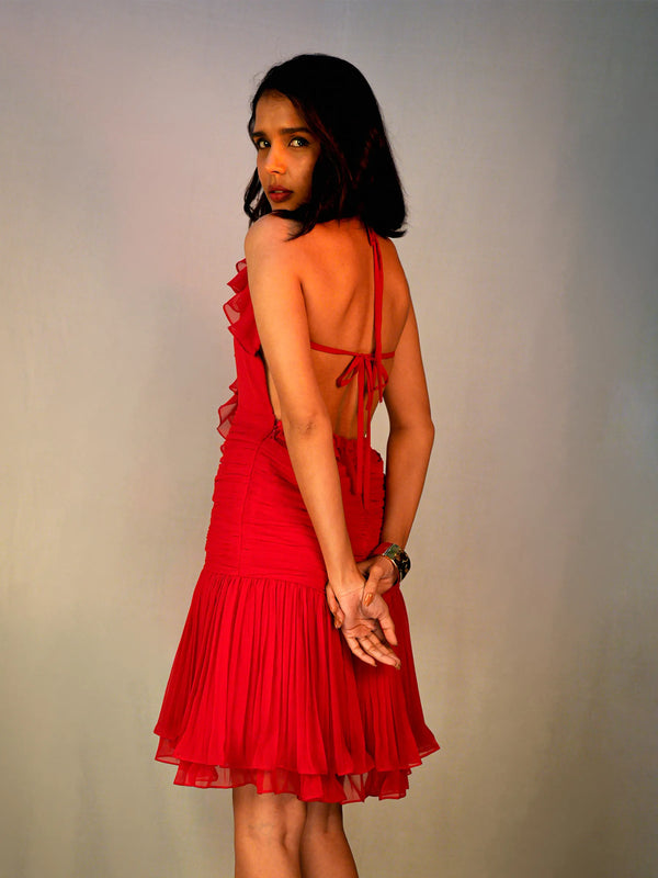 Ruffle Ruched Georgette Dress