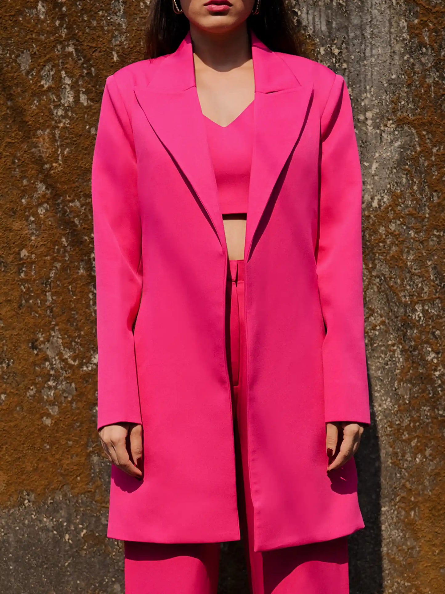 3 Piece Hot Pink Semi Formal Blazer with Crop Top and Trousers image 4