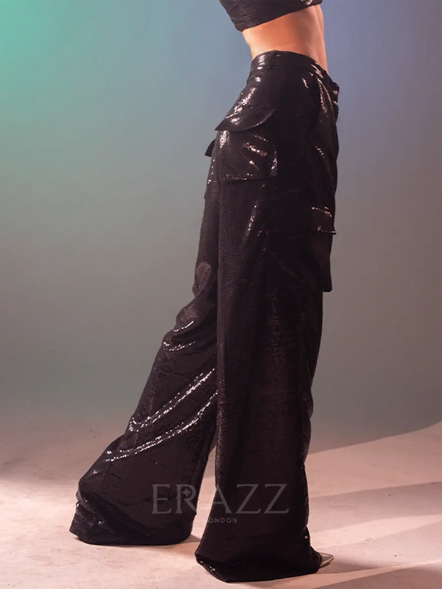 Black Sequin Crop & Pants Set image 7