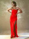 Red Velvet Gown with High Slit image 0