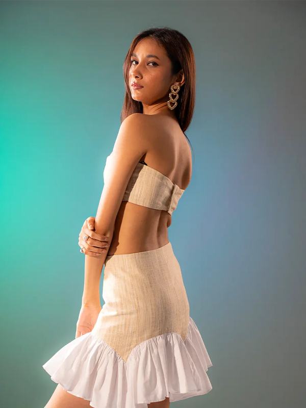 Khaki Crop Flared Mini Skirt