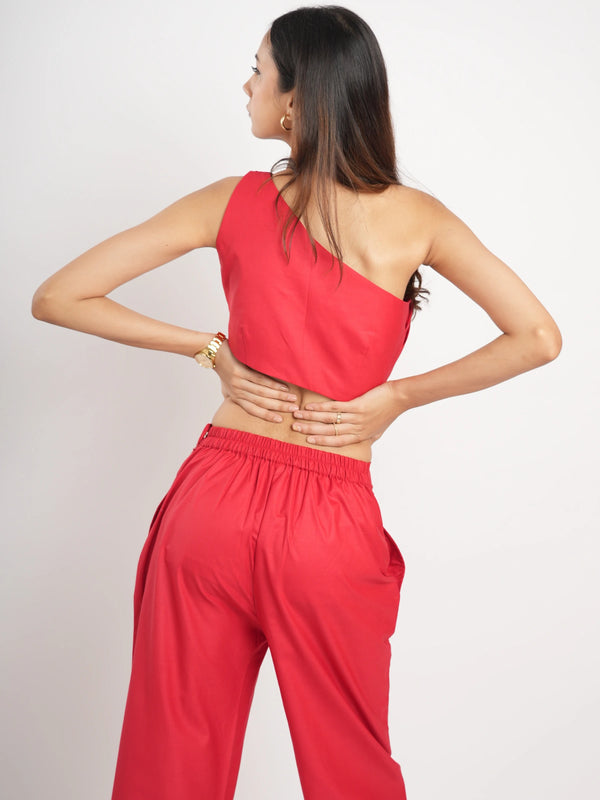 One Shoulder Top with Trouser Coord Set