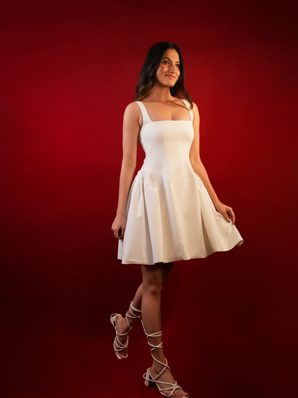 Side Pleated Flared Mini Dress