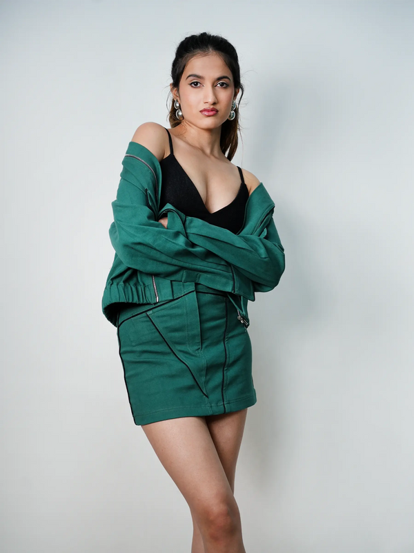 Green Denim Jacket with Pockets