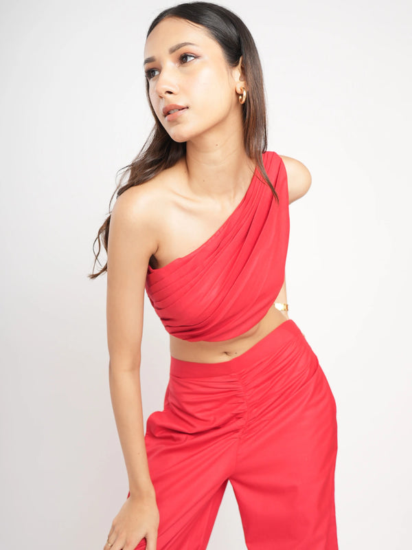 One Shoulder Top with Trouser Coord Set