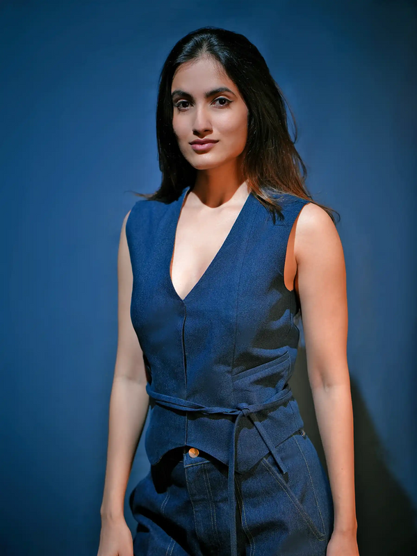 Denim Waist Coat with Belts