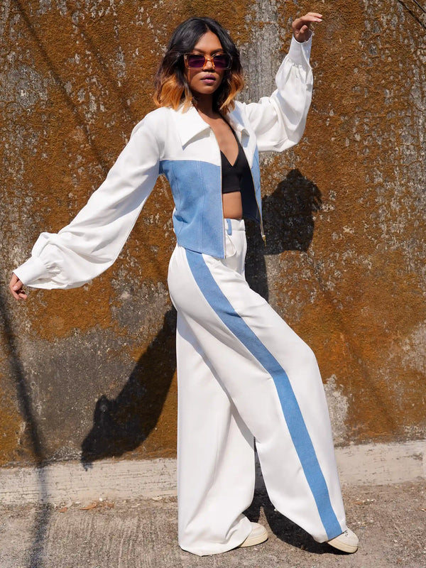 White & Denim Jacket Trouser Co-ord Set