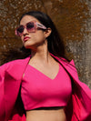 3 Piece Hot Pink Semi Formal Blazer with Crop Top and Trousers image 7