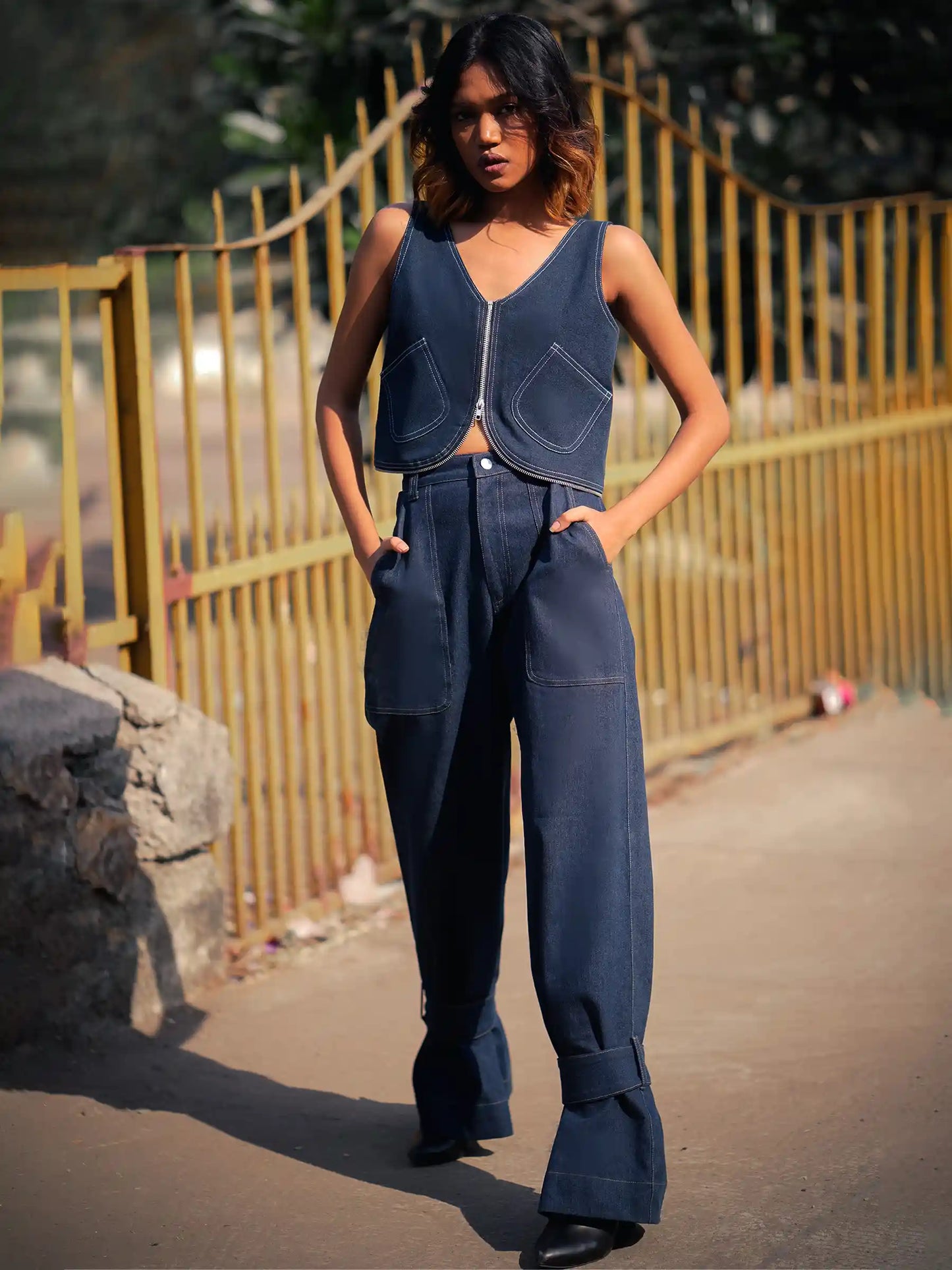 Versatile Denim Co-Ord Set with Convertible Top & Adjustable Jeans image 1