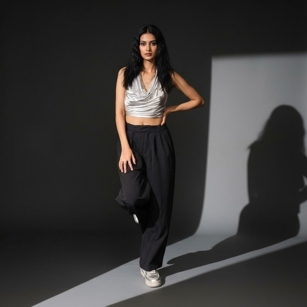 Cowl Metallic Top & Cargo Pants