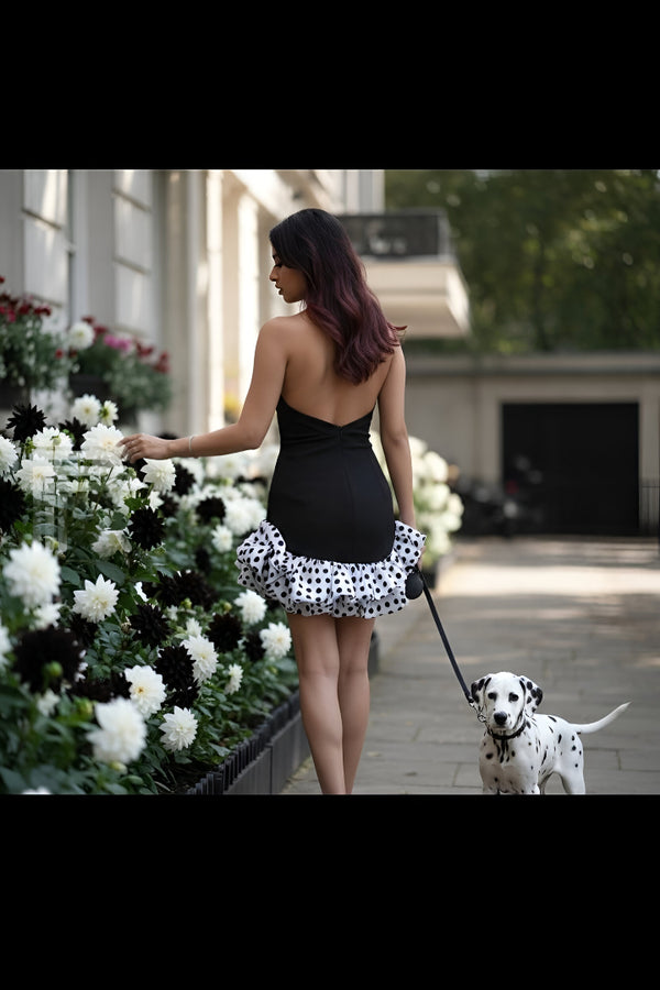 Black Polka Bodycon with Bubble Hem