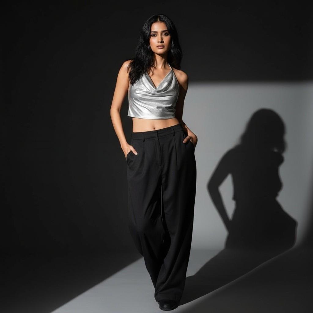 Cowl Metallic Top & Cargo Pants