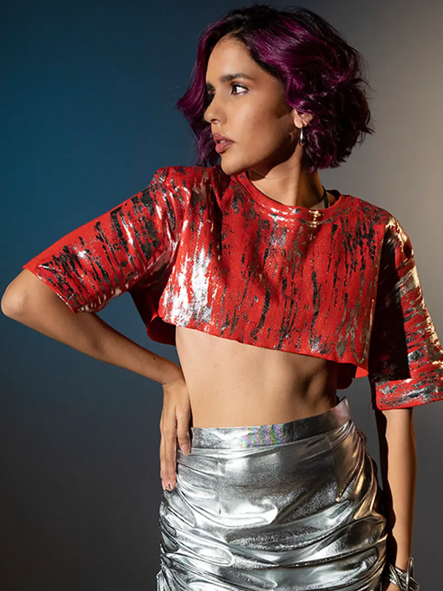 Red Metallic Crop Top