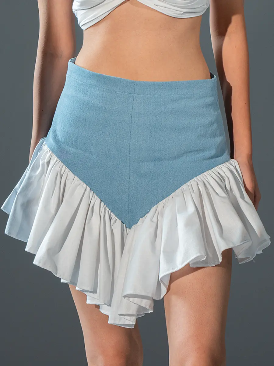 Blue Mini Flared Skirt